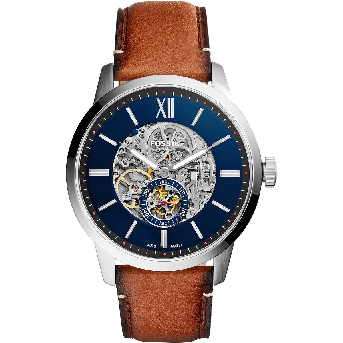 FOSSIL Mens Watch Townsman, 48mm case size, Mechanical Automatic movement, Leather strap