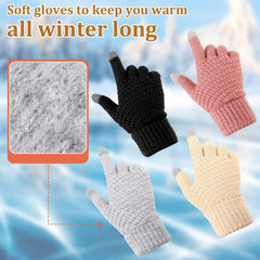 Women's Touch Screen Gloves, Men Touchscreen Mittens, Warm Winter Gloves, Daily Wear Touchscreen Gloves, Plush Elastic Cuffs Knit Gloves, Winter Warmth Accessories, for Driving Cycling 4 Pairs