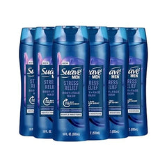 Suave Men’s Stress Relief Body + Face Wash, Gentle Moisture with Lavender & Cedarwood All Day Fresh Scent, 6 Pack