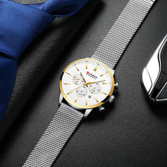 CURREN 8340 Man Watch Man Sport Watch Man Waterproof Outdoor Wristwatch Man Watch Man Chronograph Quartz Business Watch Male Watch for Men - Silver