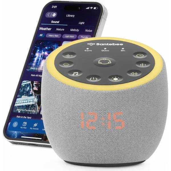Santebee White Noise Sound Machine for Sleeping, 388 Soothing Sounds, Cocoon Pro 2 Smart APP Control, Custom Buttons Bedside Dimmable Alarm Clock Night Light, for Adults Baby Kids Lullaby