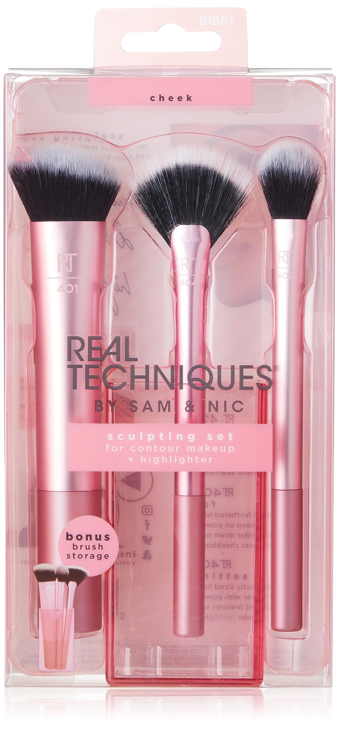 REAL TECHNIQUES Contouring Brush Set - Pastel Synthetic Bristles - 3 Piece Set, Angled & Flat Brushes, Cruelty Free, Makeup Brush Set