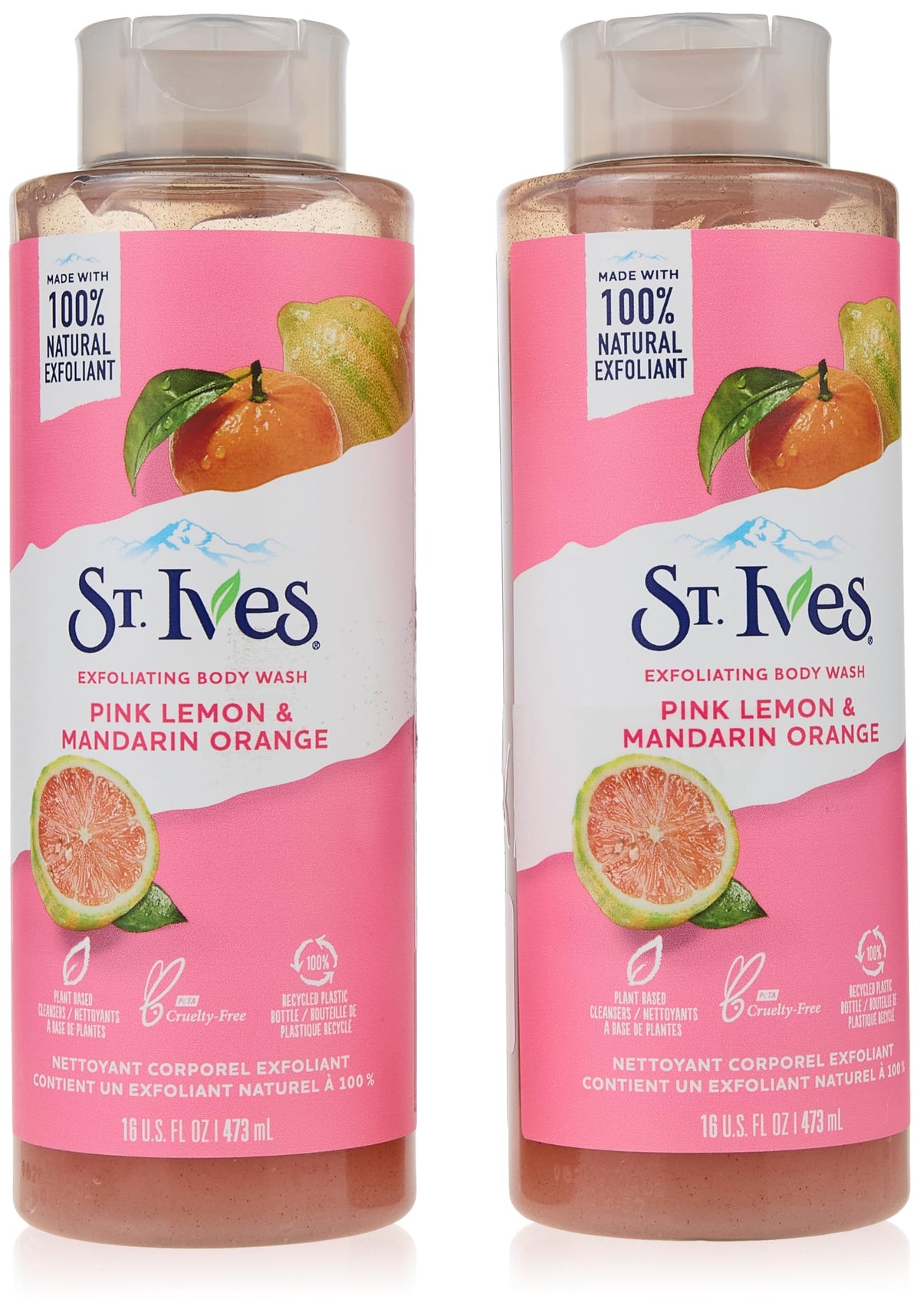 St. Ives Body Wash Exfoliating Pink Lemon & Mandarin 473ml, Buy 1 Get 1 (Pack of 2) | 100% Natural Exfoliants for Soft, Clear Skin | Removes Impurities & Dirt | Dermatologically Tested | 473ml