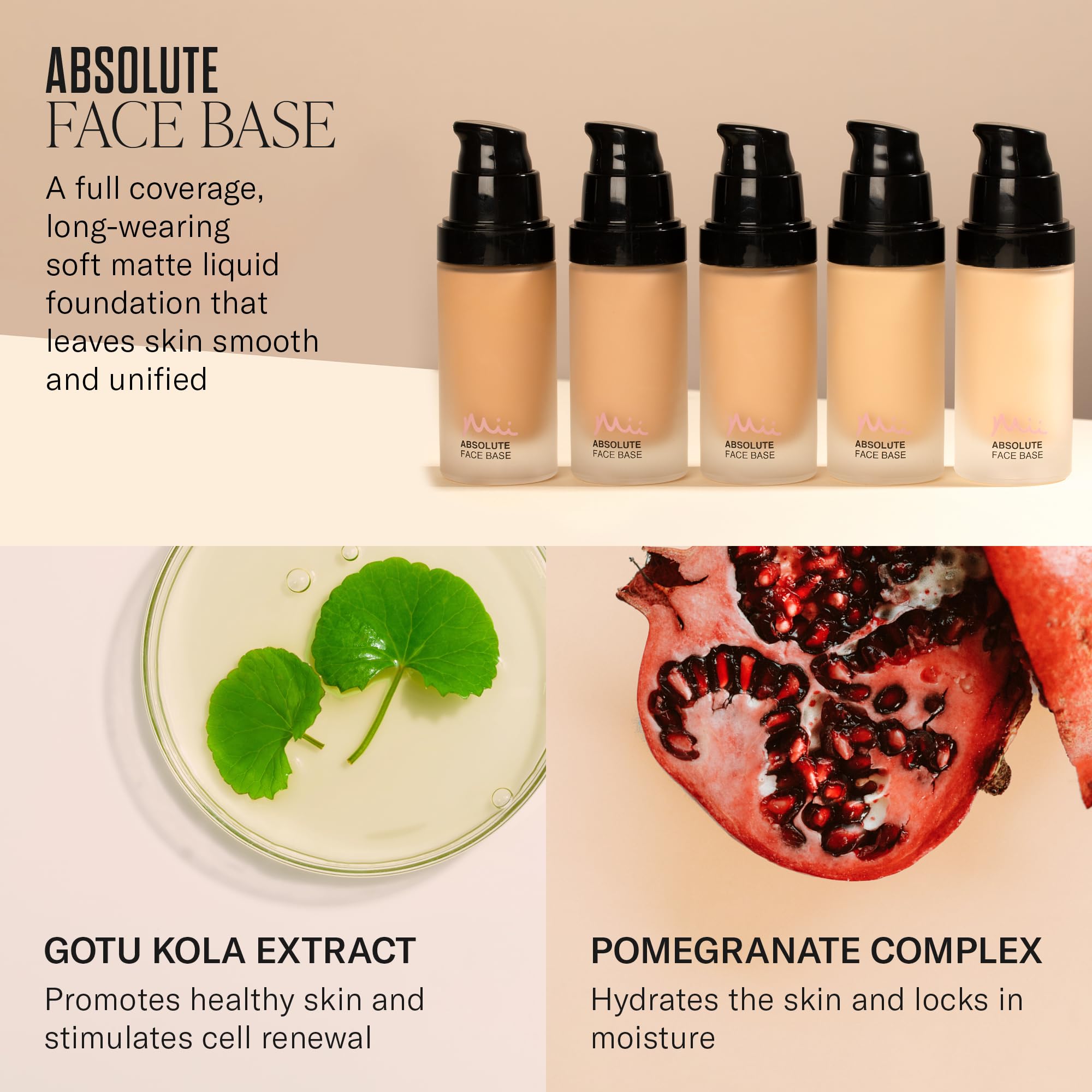 Mii Cosmetics UK. Hydrating & Moisturizing Skin Foundation. For Oily Dry Skin. Soft Matte Finish, Absolute 01