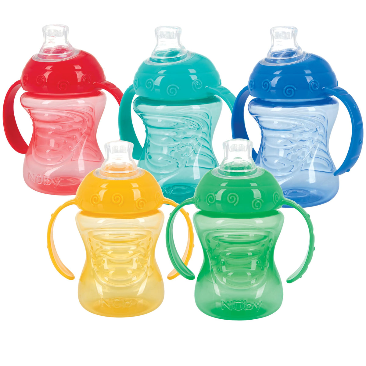 Nuby Two-Handle No-Spill Super Spout Grip N' Sip Cup, 8 Ounce, Colors May Vary