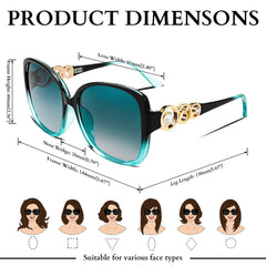 FEISEDY Women's Fashion Sunglasses, Oversized Square Frame with Pearl Sparkling, Polarized UV Protection B2821