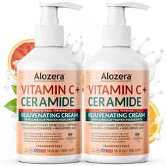 Alozera Vitamin C Ceramide Moisturizer Cream, Rejuvenating Face & Body Lotion with Plant Stem Cell, Helps Brighten and Even Skin Tone, Non-Greasy, Lightweight, Fragrance-Free, 16.9 oz