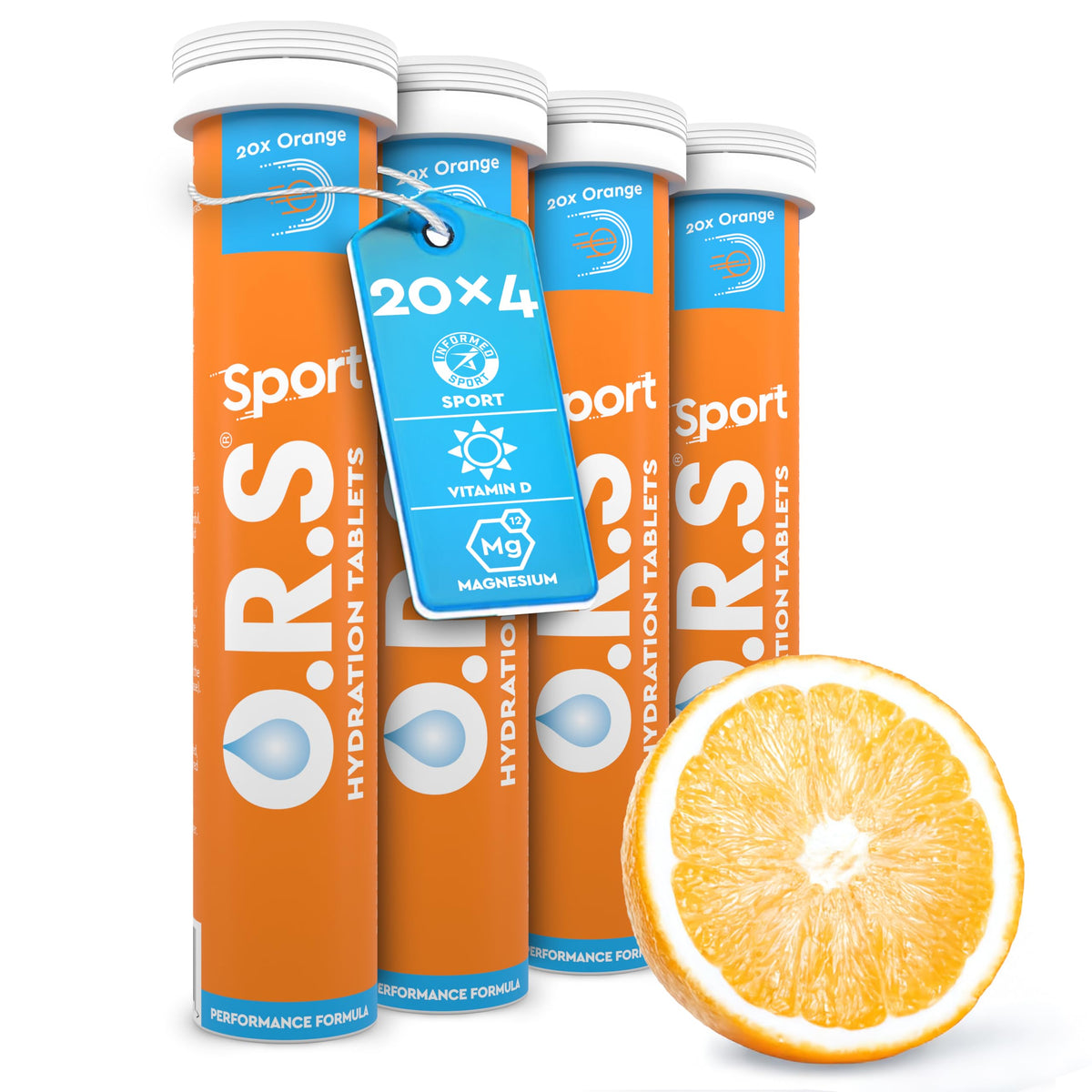 O.R.S Sport Hydration Tablets with Electrolytes, Vegan, Gluten and Lactose Free Formula – Soluble Sports Oral Rehydration Tablets with Natural Orange Flavour, Low Calorie, 80 Tablets (Pack of 4)