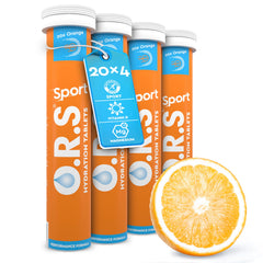 O.R.S Sport Hydration Tablets with Electrolytes, Vegan, Gluten and Lactose Free Formula – Soluble Sports Oral Rehydration Tablets with Natural Orange Flavour, Low Calorie, 80 Tablets (Pack of 4)