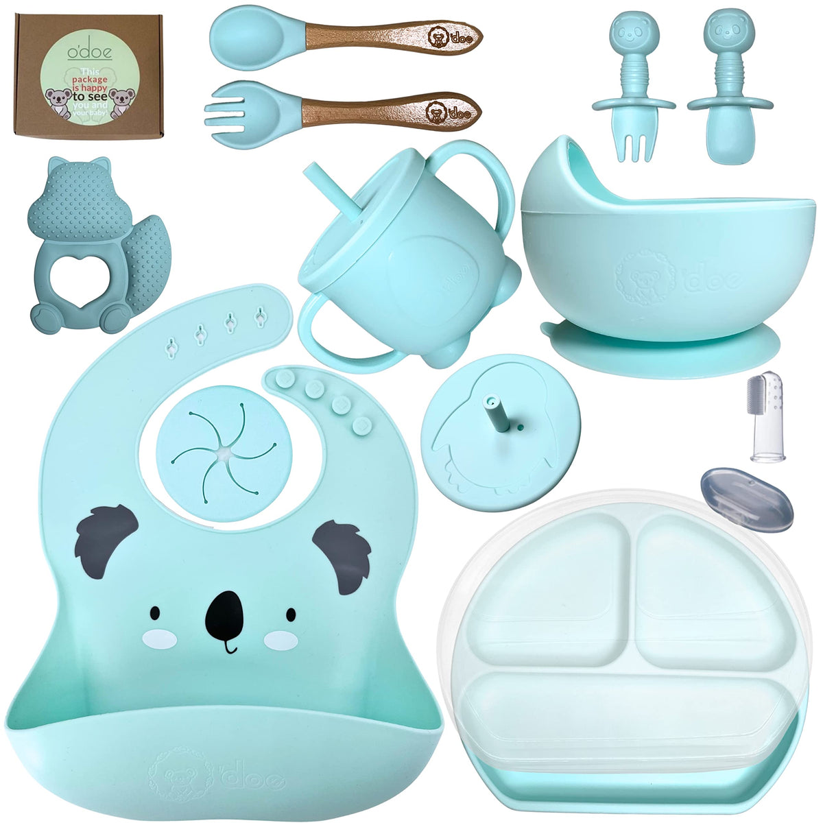 O'doe Baby Led Weaning Feeding Supplies for Toddlers, Baby Feeding Set | Suction Silicone Baby Bowl-Self Eating Utensils Set with Spoons, Bibs, Toddlers Spoon Set | Plate Kit