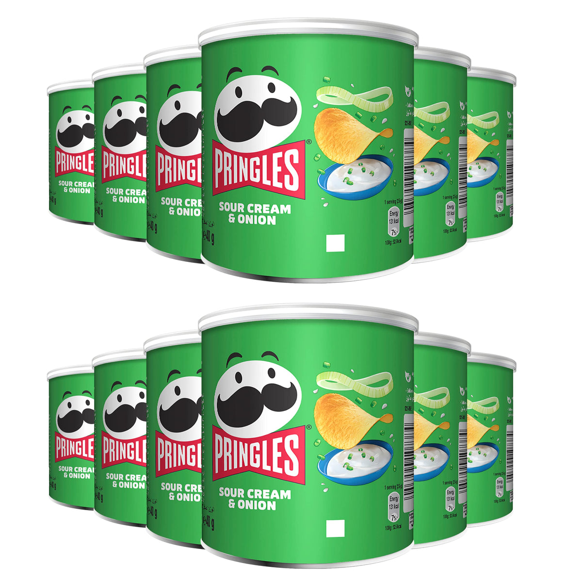 Pringles Sour Cream & Onion Flavour - Potato Chips Crispy Snack - Crunchy Snack Food for Movies, Games & More - On-the-Go Can - 40 G Pack Of 12 Cans