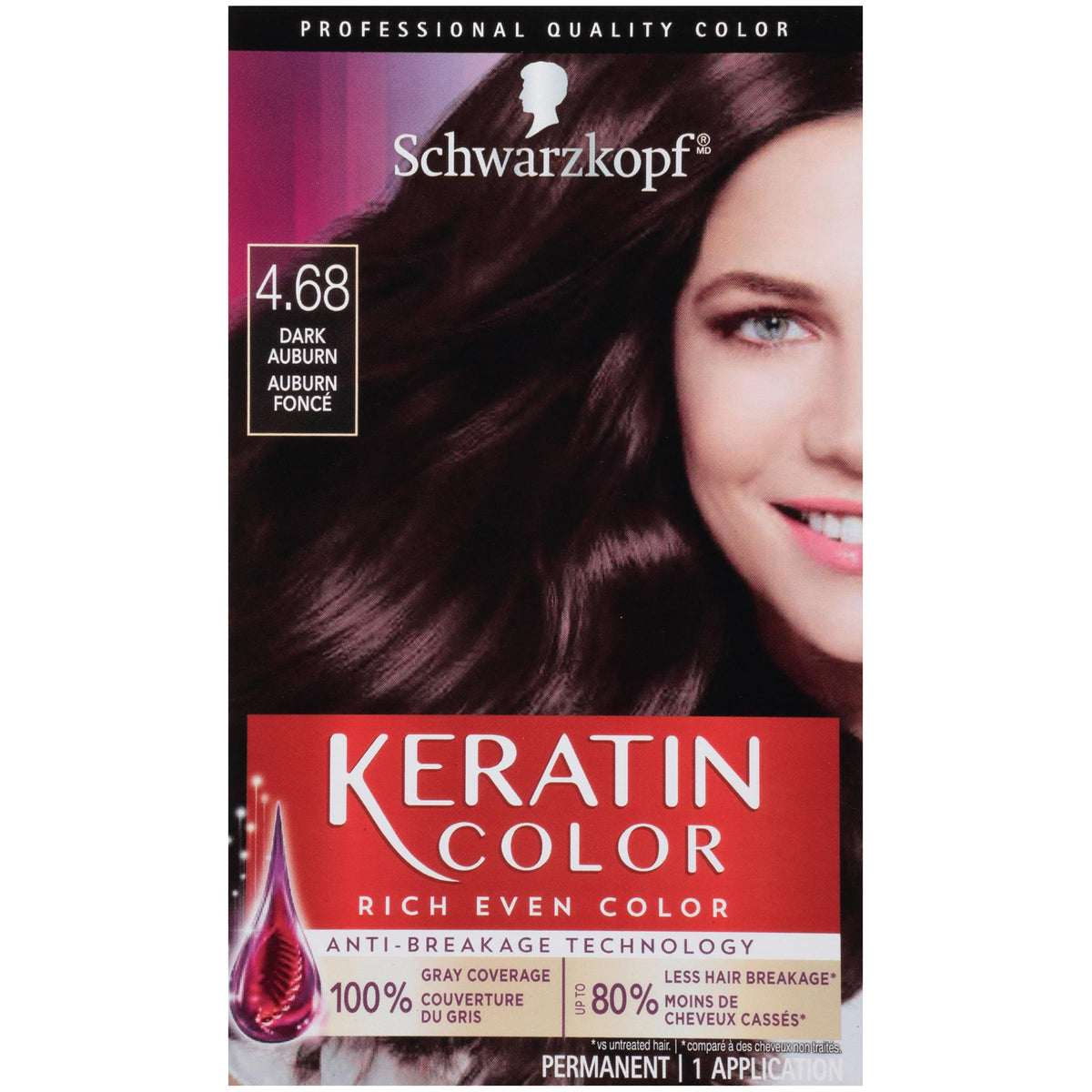 Schwarzkopf Keratin Color Permanent Hair Dye Cream 4.68 Dark Chestnut, 1 Kit