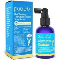 PURA D'OR Hair Thinning Therapy Energizing Scalp Serum 4oz w/Copper Tripeptide, Biotin, Caffeine, Plant Stem Cell, Catalase & DHT Balance, Rosemary Green Tea Leaf Extract, All Hair Types, Men Women 4 Fl Oz