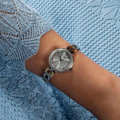 GUESS Women's 26mm Watch - Two-Tone G-Link Silver Dial Silver Case