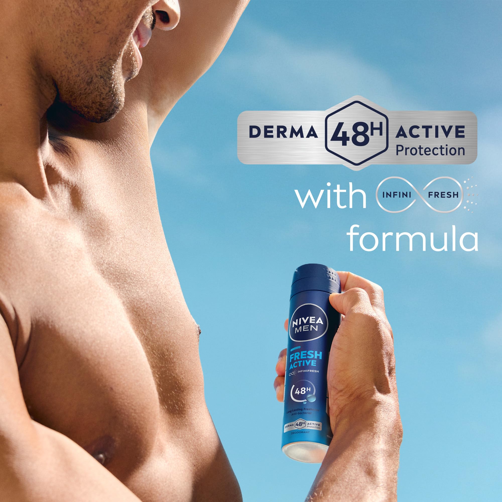 NIVEA MEN Antibacterial Deodorant Spray for Men, Fresh Active, 48H Active Protection, with Infini Fresh Formula, Long-Lasting Freshness, 2x150ml, Dual Pack