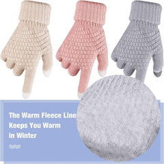 4 Pairs Women's Winter Touch Screen Gloves Warm Fleece Lined Knit Gloves Elastic Cuff Winter Texting Gloves