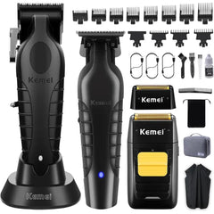KEMEI Professional Hair Clipper and Trimmers Set, Cordless Barber Clippers, Beard Trimmer, Electric Foil Shaver with Replacement Heads, KM-2299, KM-2296, KM-1102