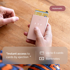OGON Aluminum automatic card holder Slider - RFID Blocking – The original minimalist slim wallet for men and women - Up to 6 cards - Matt Paint Blush Pink
