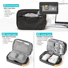 Electronic Organizer, Travel Organizer Case for Electronics Accessories Waterproof Shockproof External Hard Drive Case Small Travel Case for Cables, Chargers, SD Cards, Hard Disk, Flash Drive (Black)