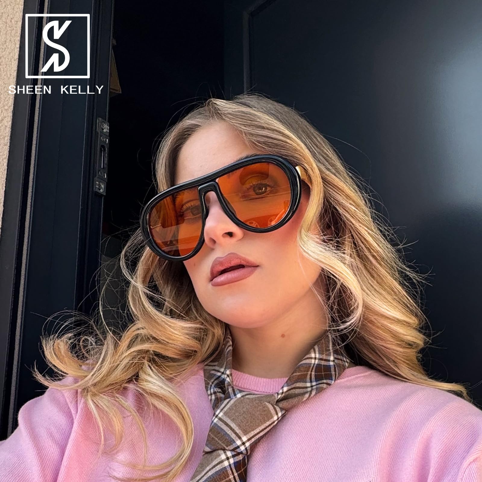 Oversized Trendy Polarized Pilot Sunglasses for Women Men Retro Oval Flat Top Frame Curved Metal Designer Eyewear