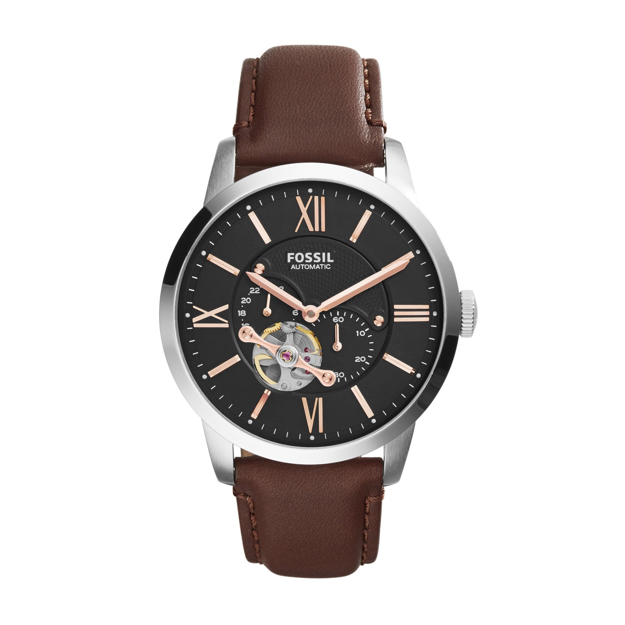 Fossil Townsman Men Black Dial Leather Band Automatic Watch - Me3061, Brown Band, Analog Display