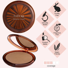 IsaDora Bronzing Powder - Pressed Bronzer Powder with Mirror and Powder Puff - Makeup Glow Bronzing Powder - Luster Sun Powder Makeup - 43 Terracotta Bronze