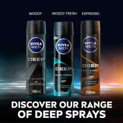 NIVEA MEN Antiperspirant Spray for Men, DEEP Black Carbon Antibacterial, Espresso Scent, 150ml