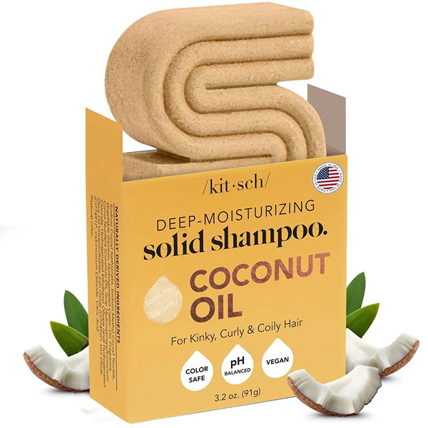Kitsch Coconut Oil Shampoo Bar - Hydrate & Soften Dry Damaged Hair - Deep Moisturizing Curly Hair Shampoo - Safe Shampoo for Color Treated Hair - Silicone, Paraben & Sulfate Free - 3.2 oz