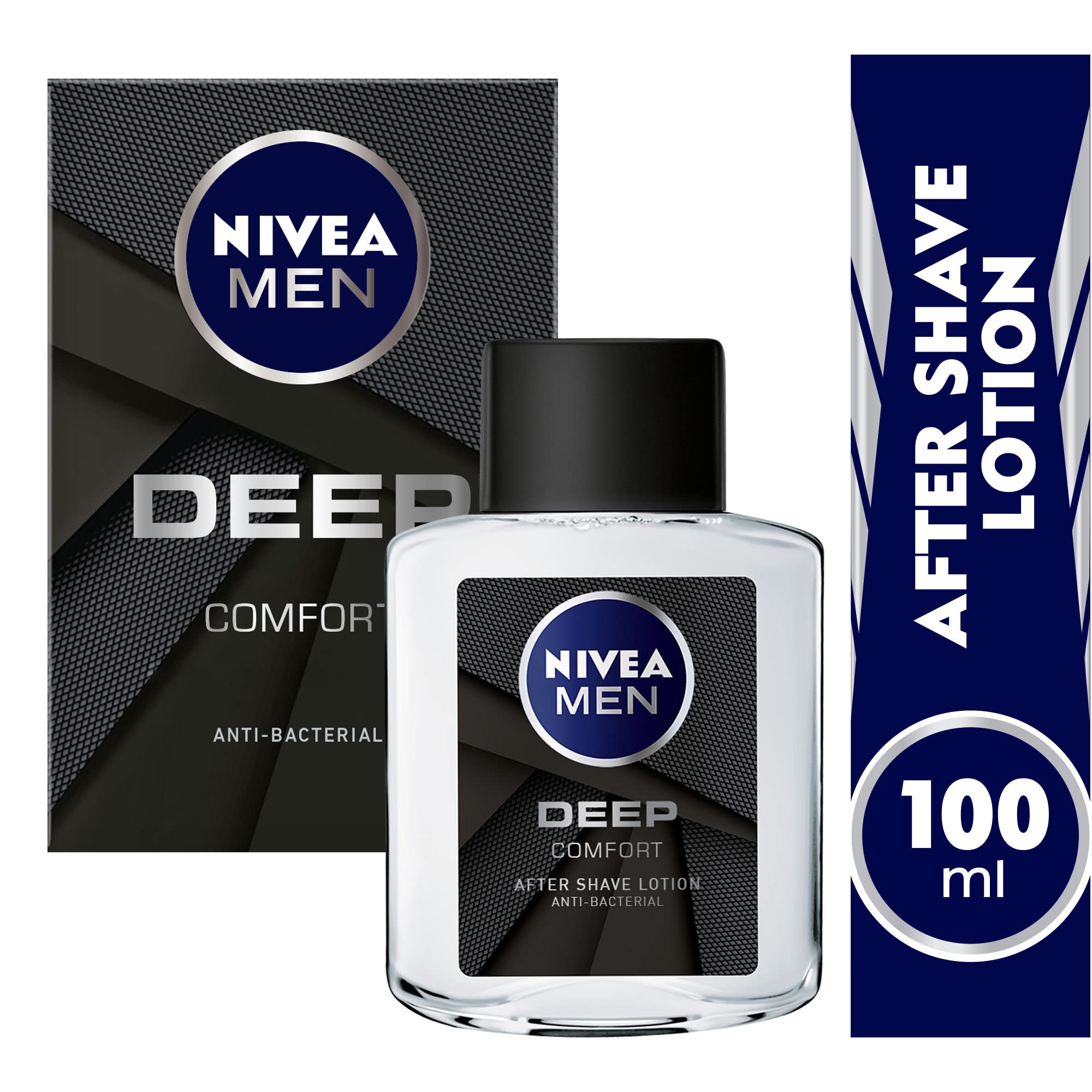 NIVEA MEN After Shave Lotion, DEEP Antibacterial Black Carbon Woody Scent, 100ml