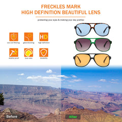 Freckles Mark Vintage Retro 70s Sunglasses for Women Men Classic Large Squared Aviator Frame UV400 Trendy Orange Glasses