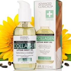Advanced Clinicals Collagen Moisturizing Body & After Shower Oil | Visible Anti-Aging Collagen Hydrating Oil for Women & Men Helps Smooth the Appearance of Crepey Skin and Wrinkles, 3.8 fl oz