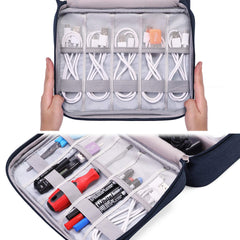 YOUBAMI Electronic Organizer Travel Universal Organizer Storage Bag, Double Layer Polyester Waterproof Trave Accessories Bag with 3 Removable Division for Pens, Camera, Navy Blue