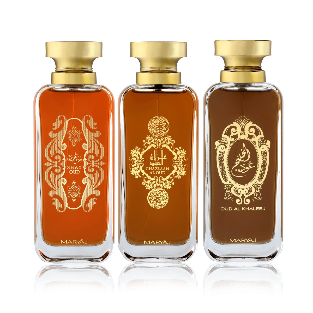 Maryaj ARABIC OUD 3 Pieces Perfume Gift Set for Unisex SHAY OUD, GAZLAAN AL OUD & OUD AL KHALEEJ Long Lasting Fragrance Men and Women 100ml each