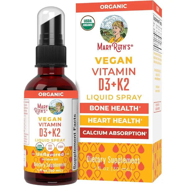 MARYRUTH'S Organic D3 + K2 Spray for Adults & Kids for Bone Health, 1 Fl Oz | Bone Health, Vitamin D3 as Cholecalciferol, Immunity, Mineral Absorption, Heart Health