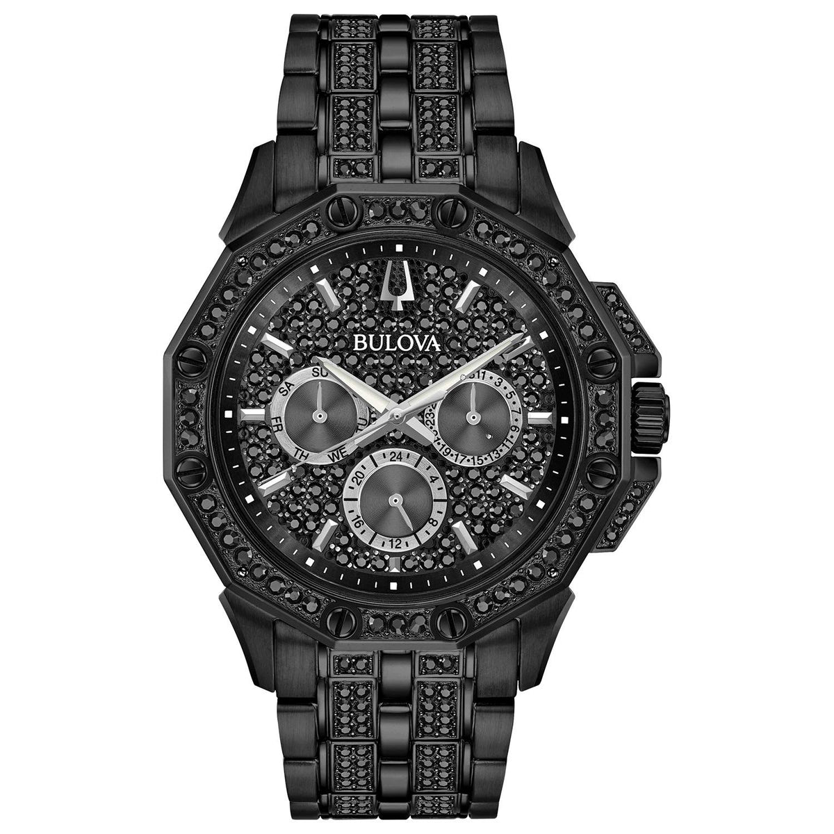 Bulova Men's Crystal Octava Chronograph Quartz Watch, Pave Crystal Dial - Black