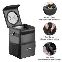 Ryhpez Car Trash Can with Lid - Car Trash Bag Hanging with Storage Pockets Collapsible and Portable Car Garbage Bin