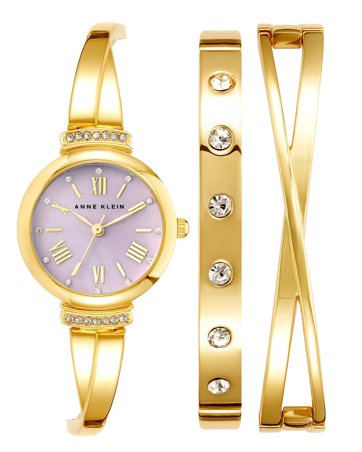 Anne Klein Women's Premium Crystal Accented Bangle Watch Set, AK/2245, Gold