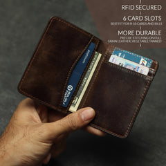 FOXHACKLE RFID Bifold Leather Wallet, Slim Minimalist Card Holder for Men & Women - Olive Brownish