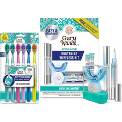 GuruNanda Pro Whitening & Care Bundle – Professional LED Teeth Whitening Kit & Butter on Gums Toothbrush 6pk for a Brighter Smile & Gentle Daily Cleaning