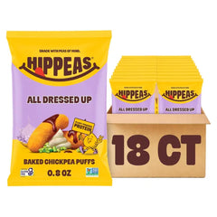 Hippeas Chickpea Puffs, All Dressed Up, 18 x 0.8 oz Bags, Baked Crunchy Chickpea Snacks with 3g Plant Protein, 2g Fiber & 50% Less Fat, Dairy & Gluten Free, Non-GMO, Top 9 Allergen Free
