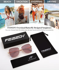 FEISEDY Womens Pilot Sunglasses Oversized Butterfly X Shape Design Cateye Cute Lady Sunglasses B2738
