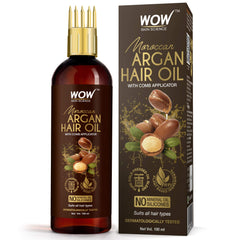 WOW Skin Science Moroccan Argan Hair Oil with Comb Applicator - Cold Pressed, No Mineral Oil & Silicones, 100ml