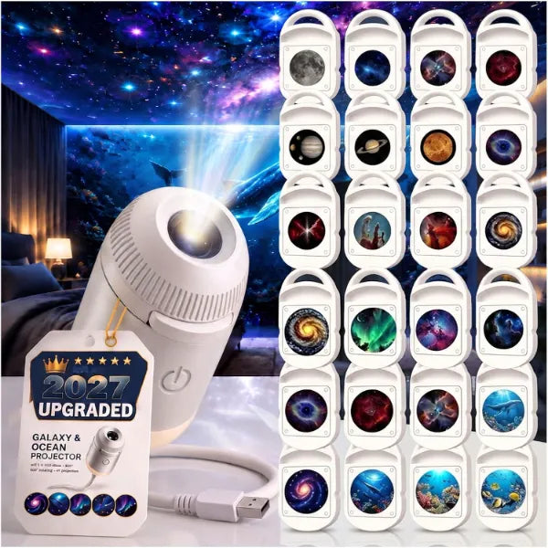 Neliangia 2-in-1 Galaxy Projector Night Light,USB Star Projector with Adjustable Brightness, Mini LED Projection Lamp for Bedroom Ceiling Wall Room Decor 24 Ocean Projection Films