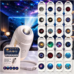 Neliangia 2-in-1 Galaxy Projector Night Light,USB Star Projector with Adjustable Brightness, Mini LED Projection Lamp for Bedroom Ceiling Wall Room Decor 24 Ocean Projection Films
