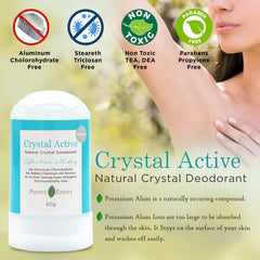 Positive Essence Crystal Deodorant Stone, Crystal Active - 100% Natural, Aluminium Chlorohydrate and Paraben Free, Unscented/Odourless, Pushup Stick, Long Lasting Thai Rock for Men and Women, 100g
