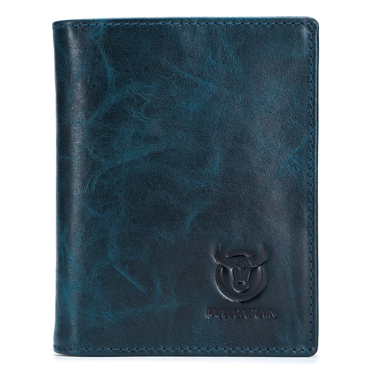 BULLCAPTAIN Large Capacity Genuine Leather Bifold Wallet/Credit Card Holder for Men with 15 Card Slots QB-027 (Teal)