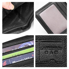 LAORENTOU Men's RFID Bifold Wallet with Zipper Coin Pocket | Genuine Leather | Slim & Casual | Black