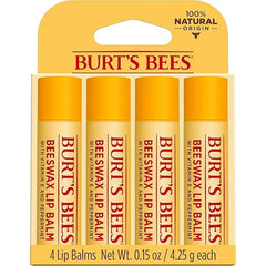 Burts Bees 100% Natural Lip Balm, Beeswax, 0.15 oz - 4 Count