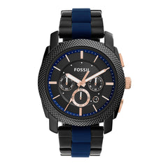 Fossil Machine Men's Watch with Stainless Steel or Leather Band, Chronograph or Analog Watch Display Black/Blue Silicone