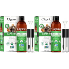Cliganic Organic Castor Oil, 100% Pure (6oz with Eyelash Kit) - For Eyelashes, Eyebrows, Hair & Skin (Pack of 2)